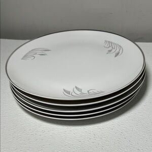 Vtg Fukagawa Arita Hand Painted “Silver Wheat” Dinner Plates Set 5 Platinum Trim